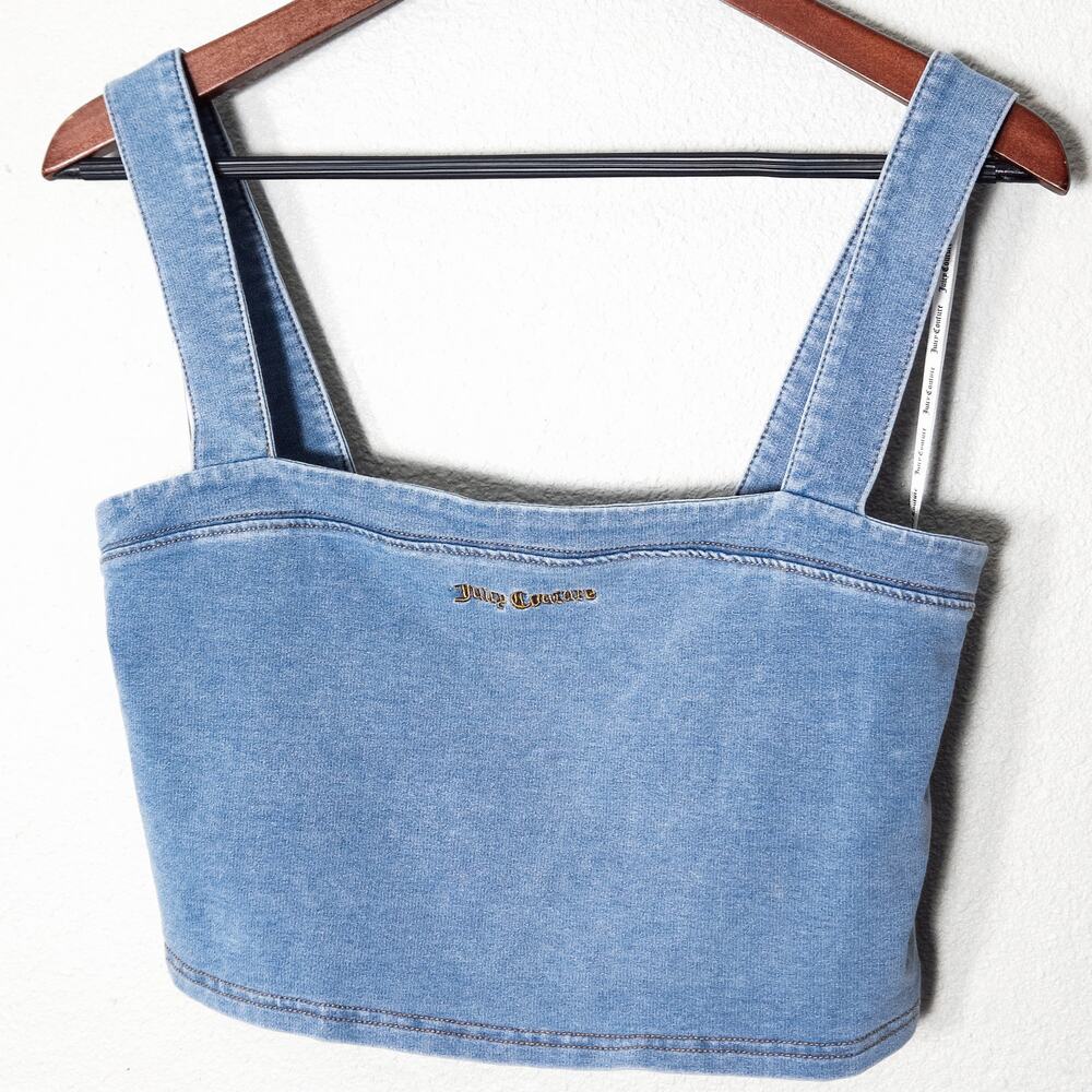 Juicy Couture Denim Crop Top Size L Y2K McBling Coastal Summer Blue